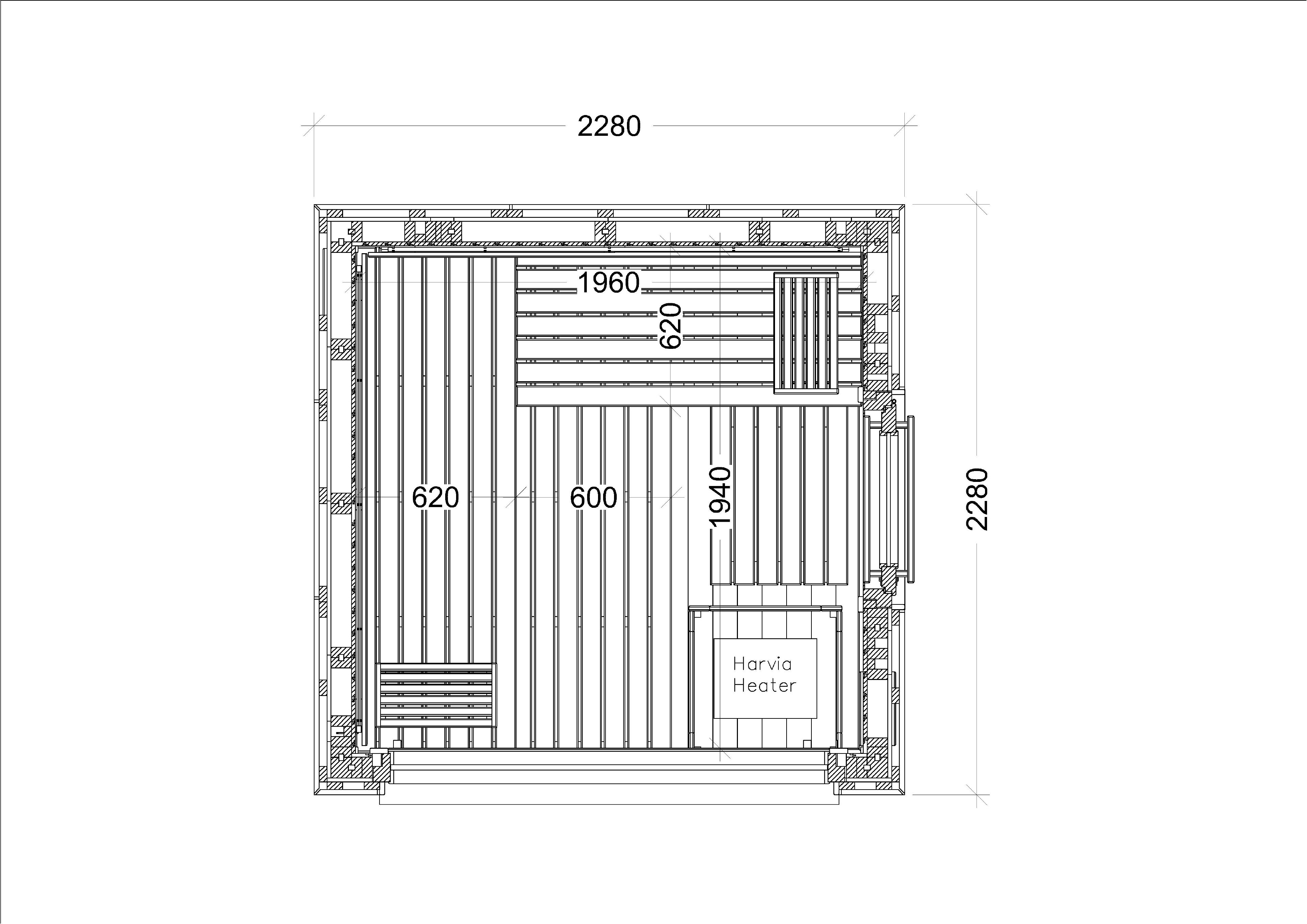 Planta do produto Sauna Exterior Harvia Alpina Medium Panorama