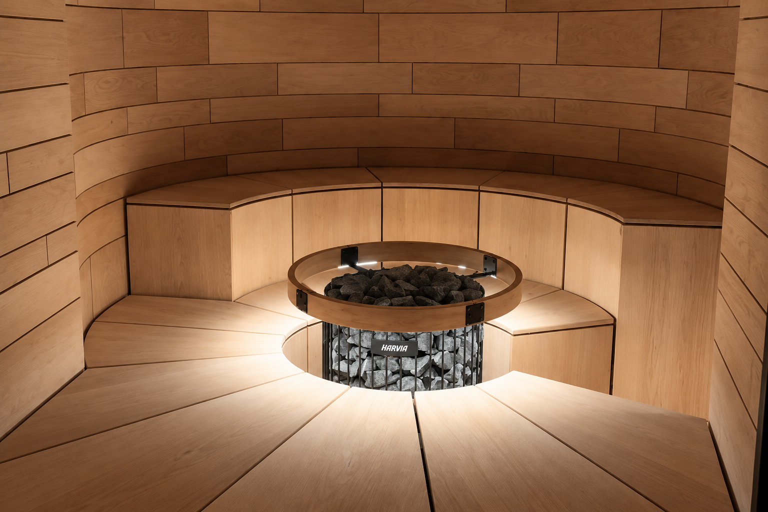 Sauna circular e spa exterior desenhadas por Arq Verena