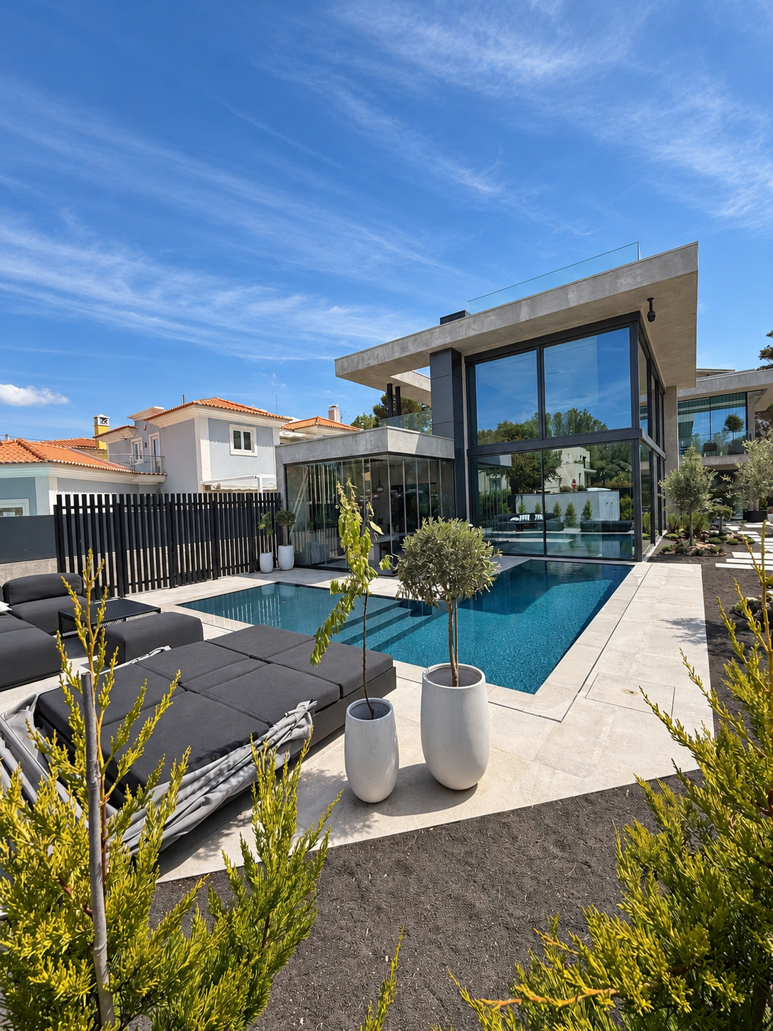 Home spa completo em moradia moderna wellness com frentes de vidro